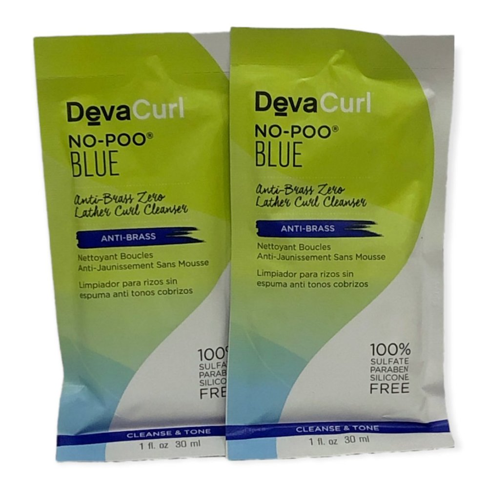 Deva Curl No-Poo Blue Anti Brass Curl Cleanser Shampoo (1oz/30mL) NEW; LOT OF 2
